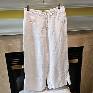 Philippe Adec Paris Cream Linen Cropped Pants Size 4